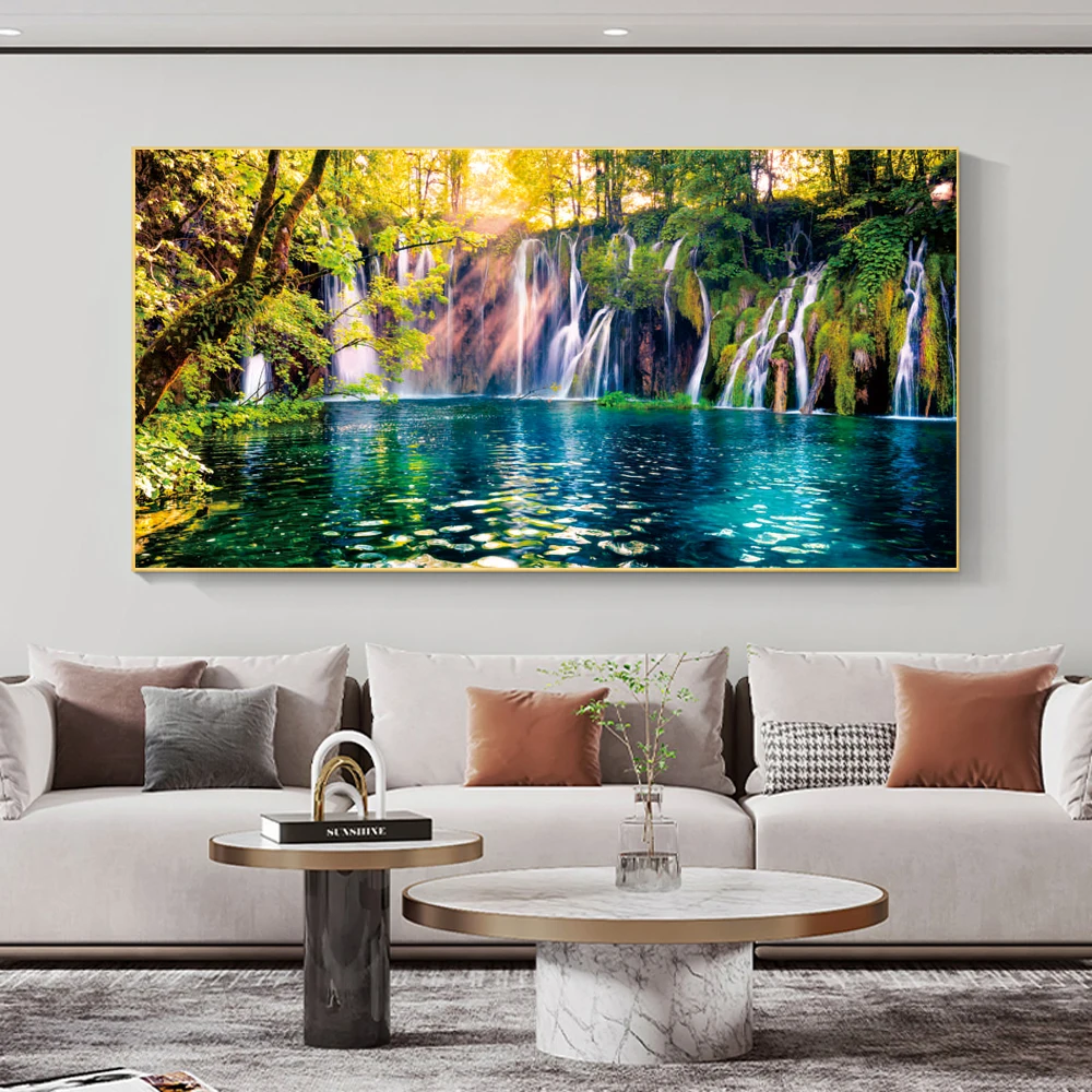 

Canvas Painting Landscape Natural Waterfall Poster Forest Scenery Wall Art Prints Picture for Living Room Hotel Home Decoration