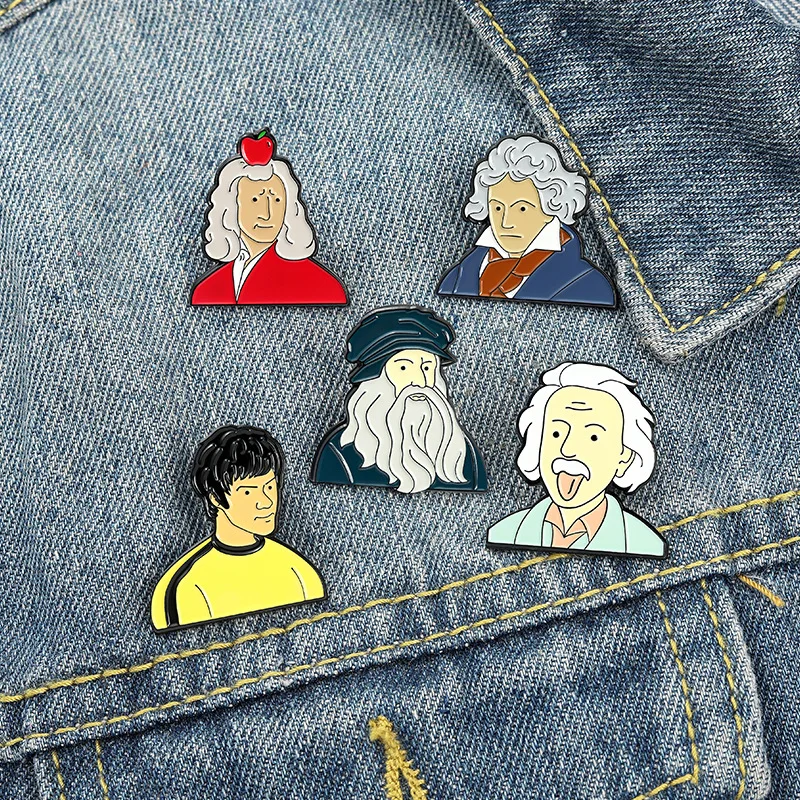 Симпатичный художник Творческий Брюс Ли Эйнштейн бидховен персонаж изысканная, с эмалью заколки Брошь персонализированные аксессуары значки подарок