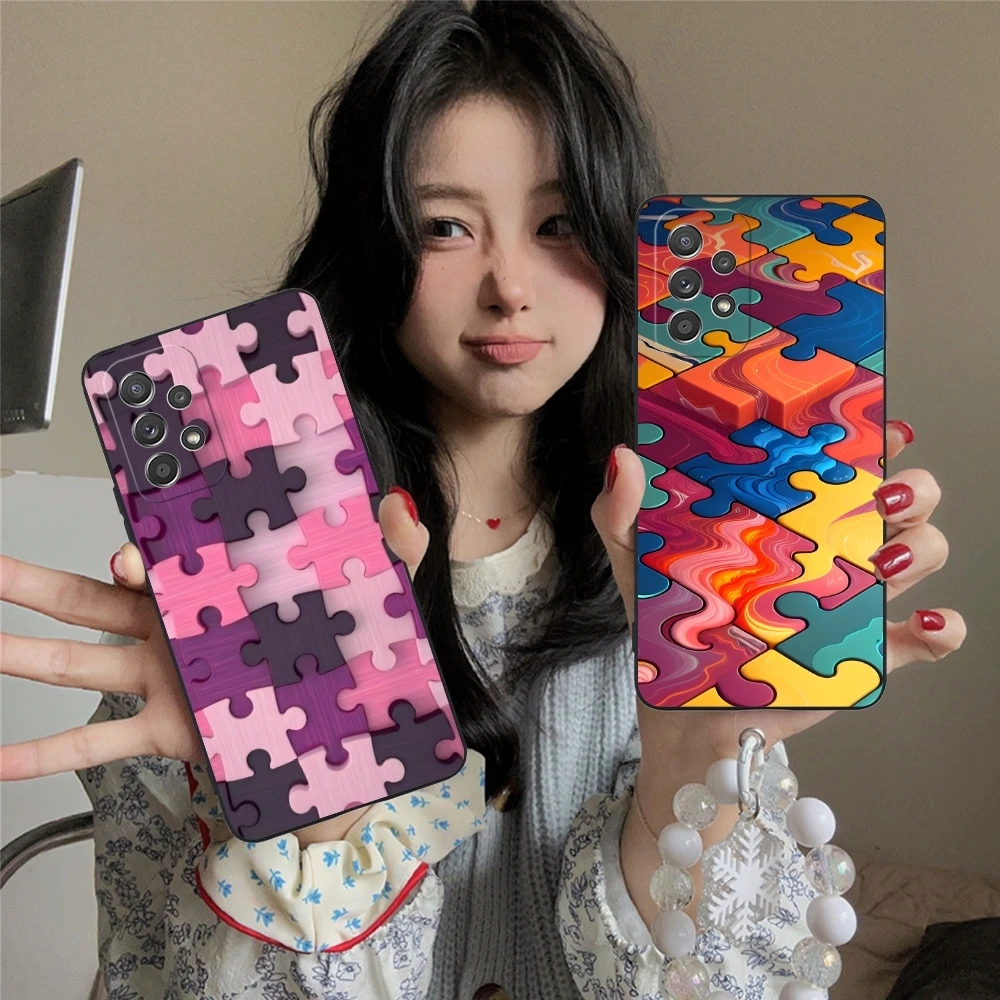 Puzzle Pretty Fashion Mobile Cell Phone Case for Samsung Galaxy A91 73 71 70 54 53 52 34 24 23 21 S 5G Black Cover Shell
