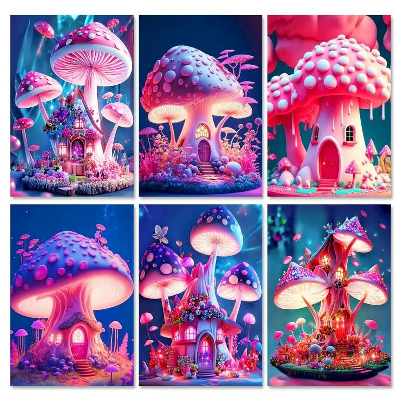 

RUOPOTY Frame Diy Painting By Numbers Cute Mushroom Landscape Picture Handpainted Acrylic Paint With Numbers For Adults Gift