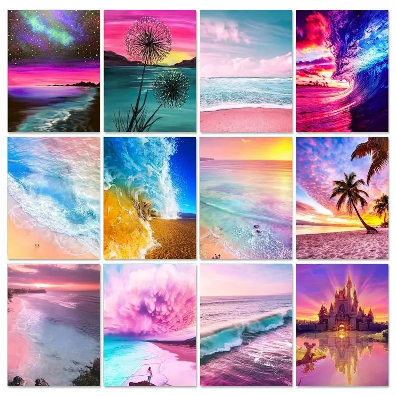 

Gatyztory Pink Seascape Diamond Painting Full Square Diamond Embroidery Sale Rhinestones Pictures Diamond Mosaic Handcraft Art