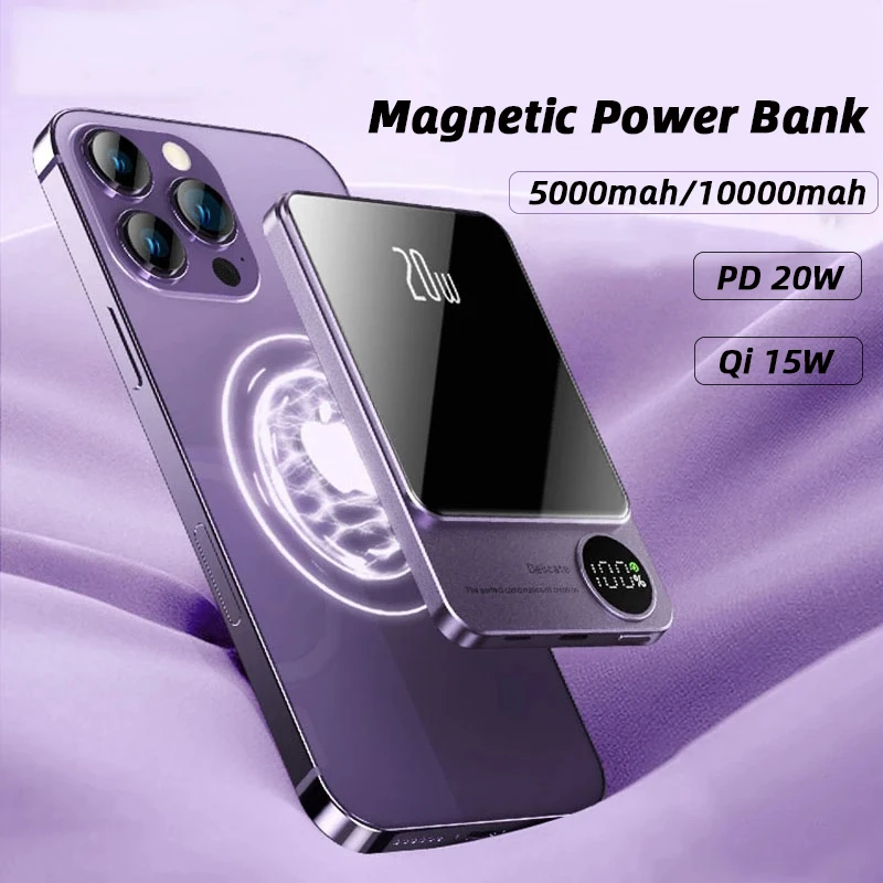 

10000mAh Magnetic Wireless Power Bank 5000mAh Portable PD 20W Fast Charging External Battery for iPhone 14 13 Samsung Powerbank