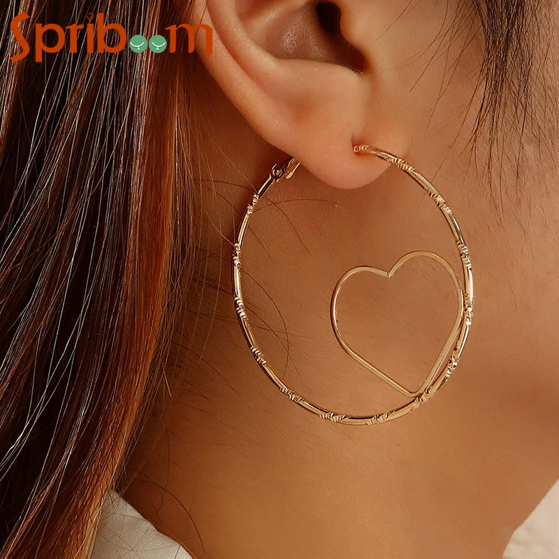 

Big Heart Hoop Earrings for Women Girls Personality Metal Gold Earring 2022 New Trendy Piercing Jewelry Party Accessories