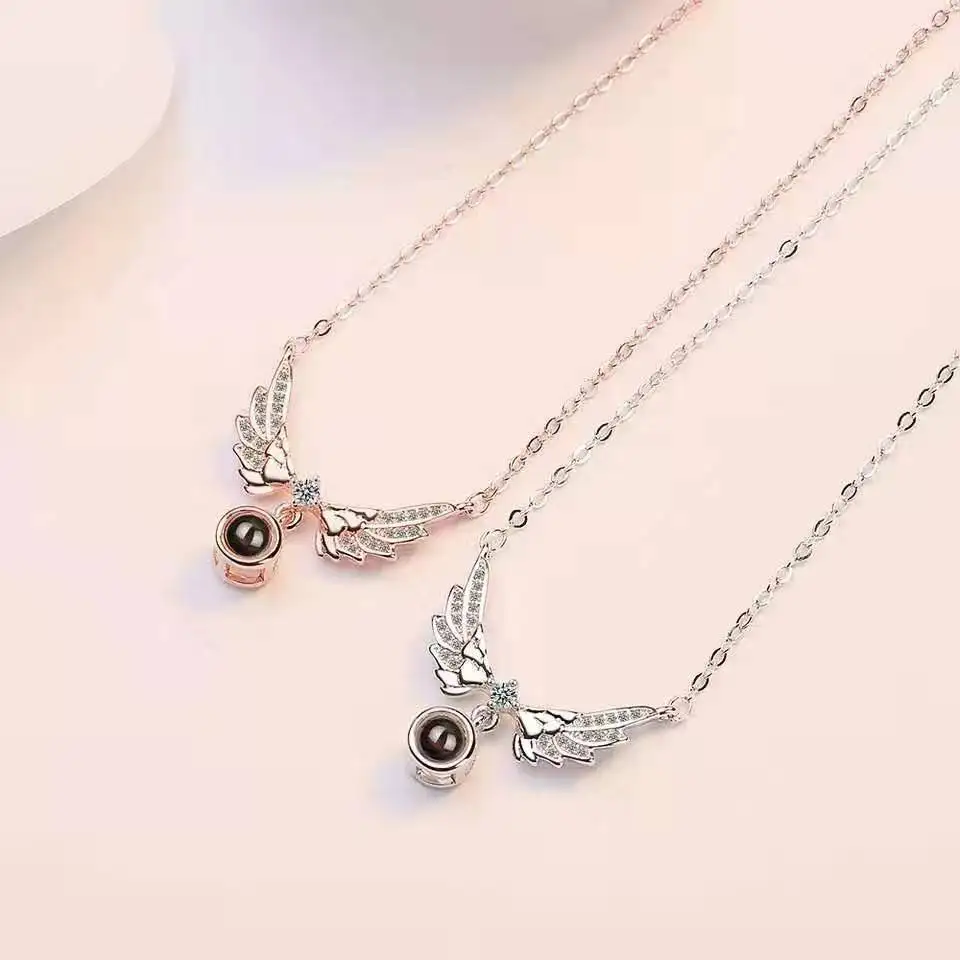 Custom Photo Projection Necklace Angel Wings Necklaces Customized Choker Jewelry Valentine's Day Christmas Fashion Elegant