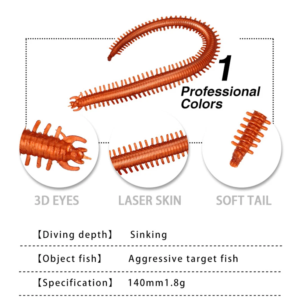 

High Quality Bait Lure Centipede 1.8g 14cm 20Pcs Fishing Soft Lures For Aggressive Target Fish Sea Worms Earthworm