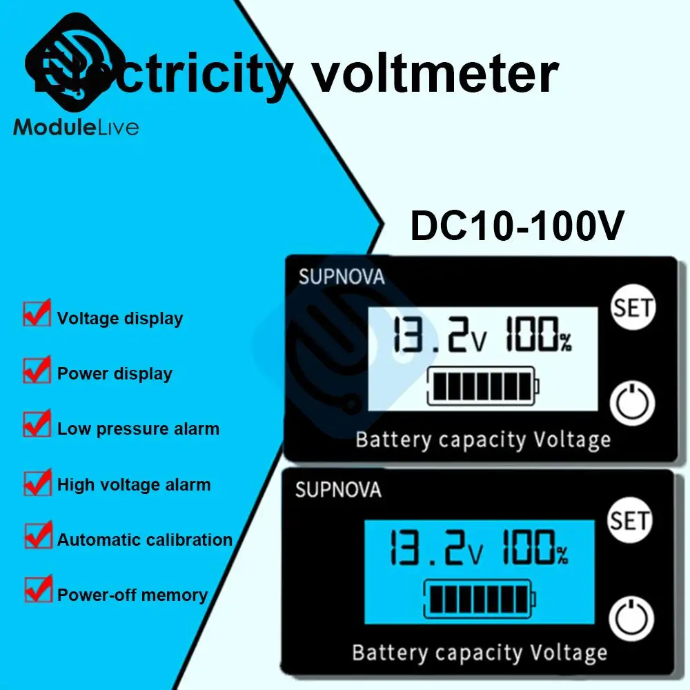 Digital Voltmeter DC 8V-100V Digital Voltage Battery Capacity Panel Meter For DC 12V 24V 36V 48V 60V 72V 84V Electric Vehicle