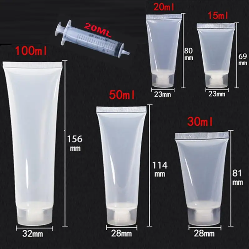 Пустые пластиковые портативные тубы 5 шт. 15-100 мл отжимаемый косметический крем
