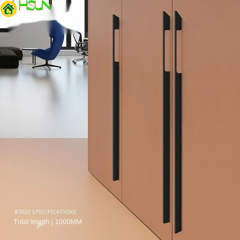 

trapezoidal solid aluminum alloy lengthened black handle 1m American simple cabinet door and wardrobe door handle hardware
