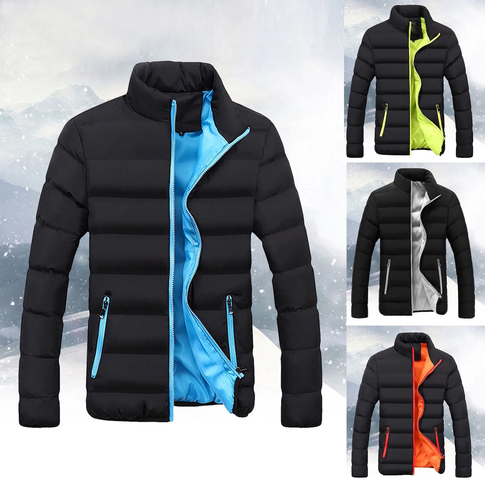 Men's Solid Color Stand-collar Cotton-padded Jacket Youth Short Padded Jacket Mens Outing Riding Climbing Warm Coats