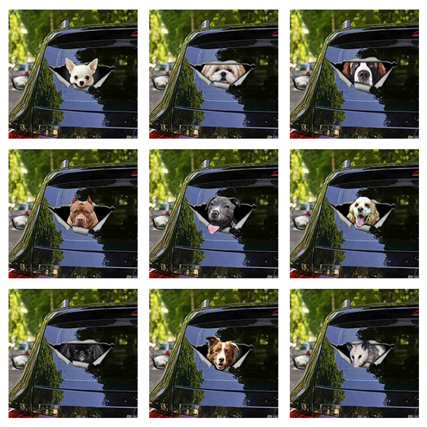 

3d Removable Cartoon Animal Cat Wall Sticker PVC Car Waterproof Diy Decorative Dog Head Car Sticker Decoration Decal Art