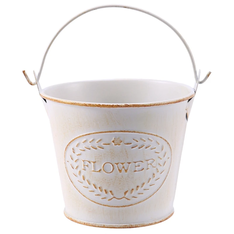 

Shabby Chic Iron Flower Buckets Plants Planter Pot Bucket Flower Vases Home Balcony Floral Decor