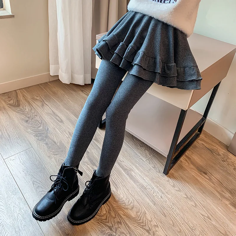 

Girl Pantskirt Soft Elastic Waist Cotton Kids Spring Autumn Leggings Balck Grey Girls Fake Two Pieces Skirt Skinny Pants 4-13Yrs