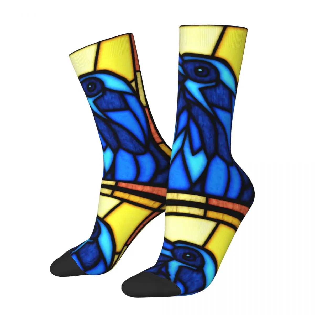 

Funny Crazy Sock for Men Raven Stained Glass Hip Hop Vintage The Raven Happy Seamless Pattern Printed Boys Crew compression Sock