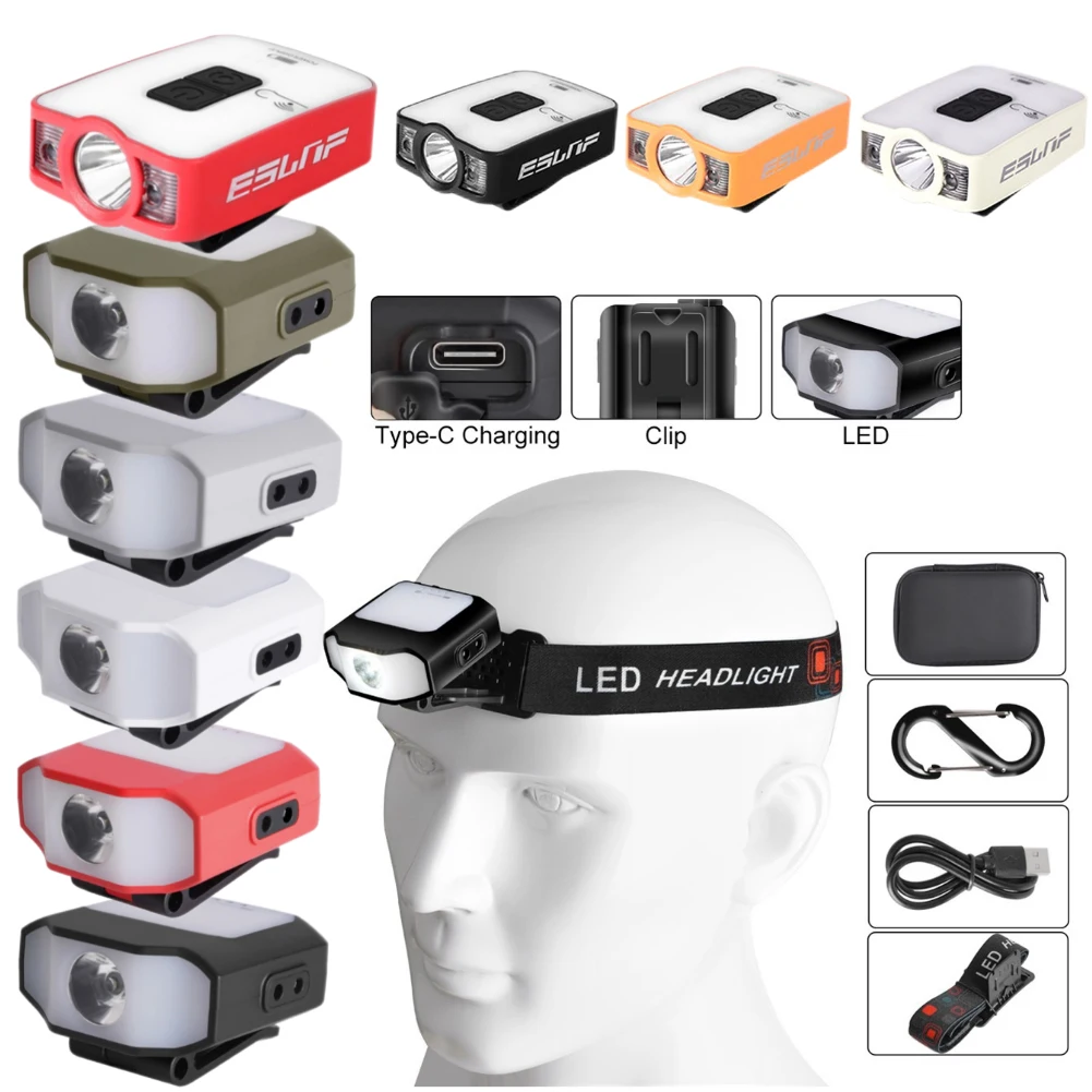 

Sensor Cap Clip on Light Headlight 6 Modes COB LED Headlamp Waterproof Type-C Charging Head Lamp for Camping Hiking Running