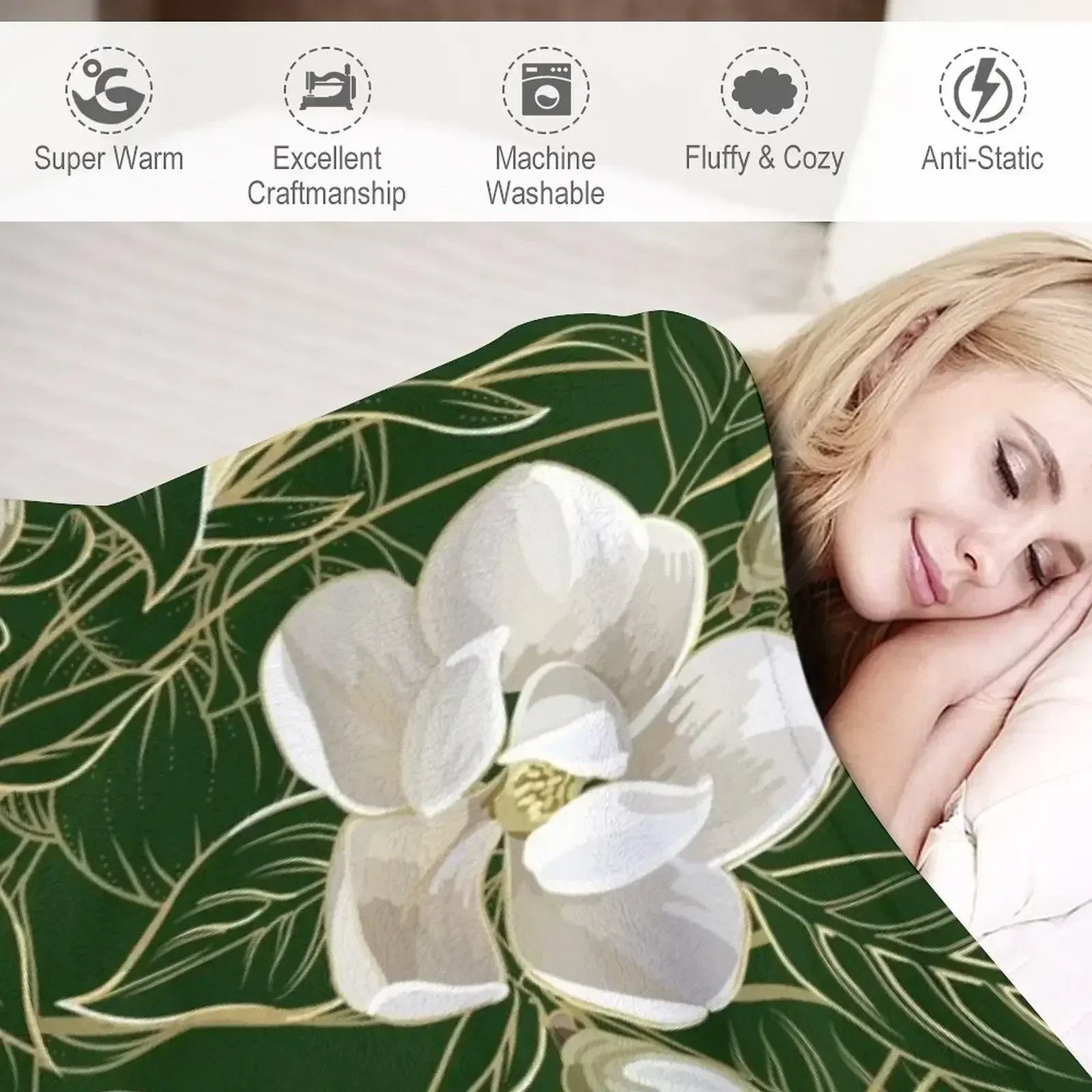 Современный узор южной магнолии на темно-зеленом одеяле модные диваны тяжелые