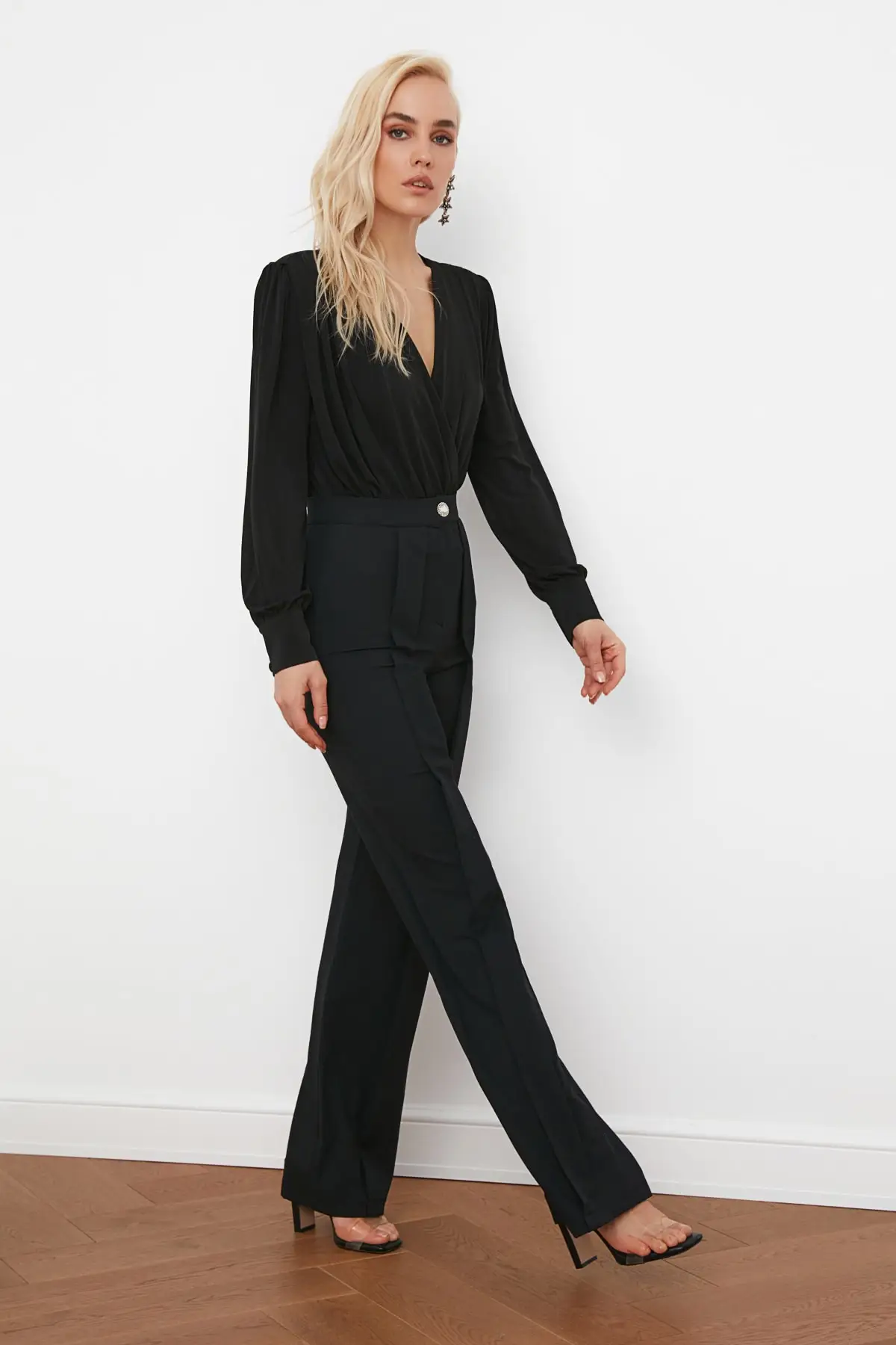 Women's Black Pleated Pants TPRSS20PL0044 (Woven)