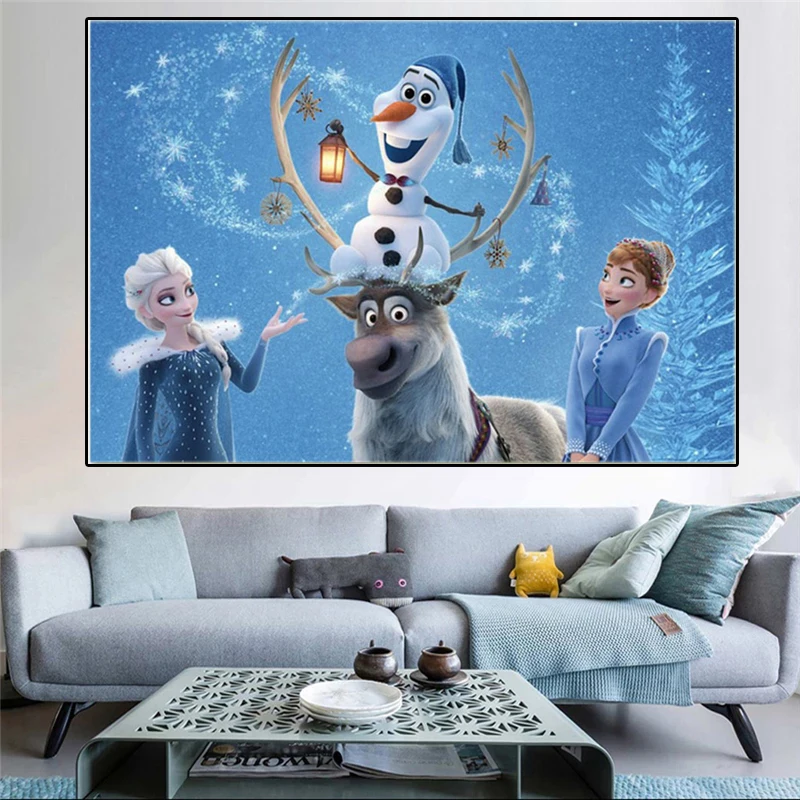 

Canvas Poster HD Print Frozen 2 Elsa & Anna Cartoon Watercolor Movie Painting Disney Princess Nursery Wall Art for Room Decor