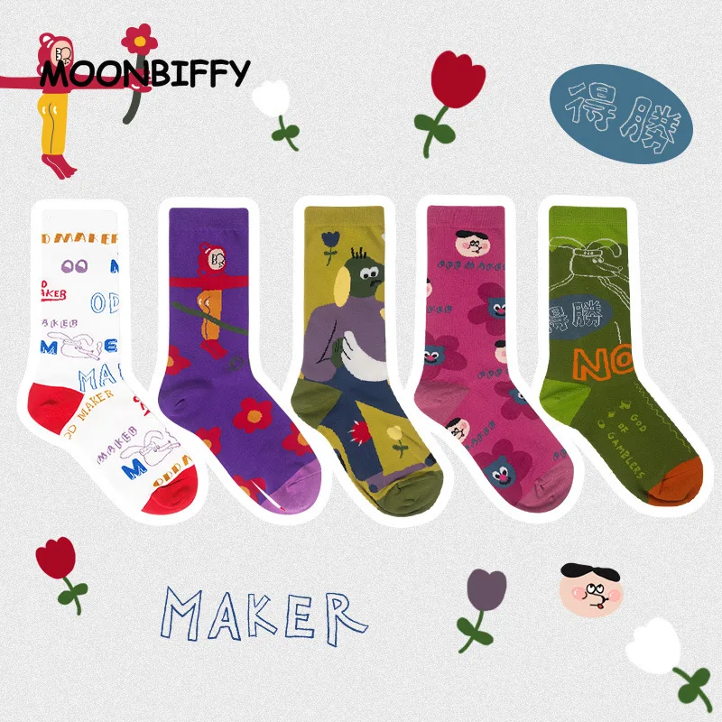 

Женские весенние носки 200-pin, весенние новые носки средней длины с изображением японского мультфильма, милые носки для скейтборда, индивидуа...