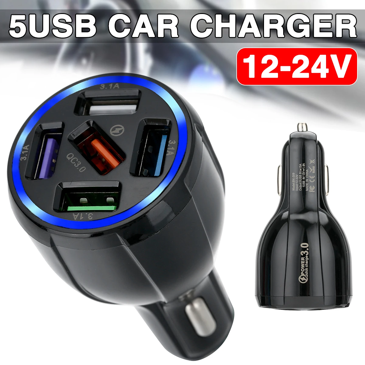 12-24V 5 Multi USB Port Car Charger Multi-functional Mobile Phone Adapter Fast Charging Automobile Chargers