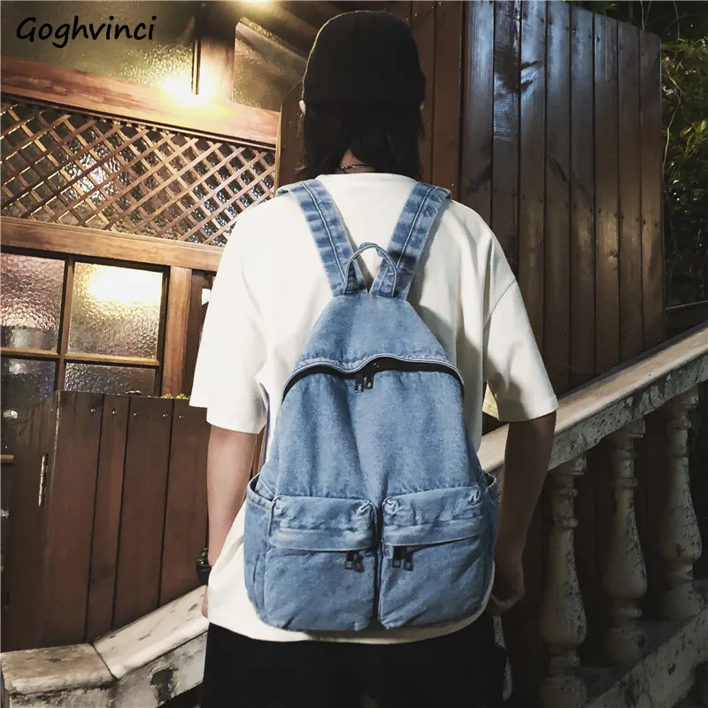 

Denim Backpacks Ins Casual Preppy Students School Travel Portable Large Capacity Backpack Unisex All-match Rucksack Vintage Chic