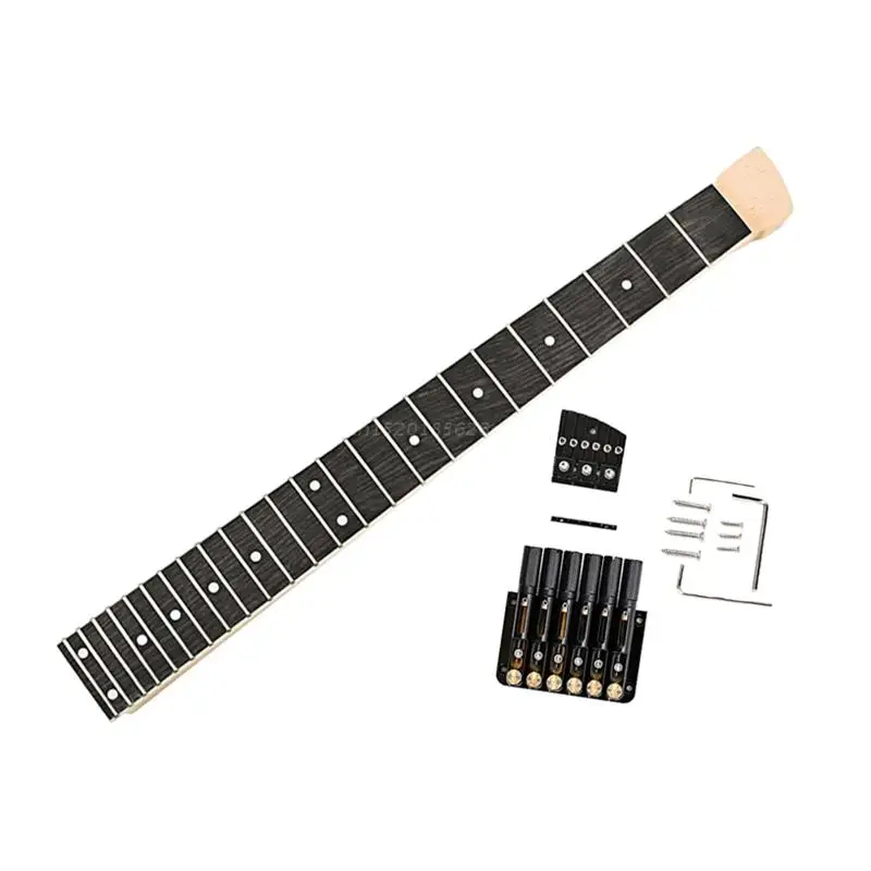 

Electric Guitar Neck Headless 24 Fret Maple Wood Smooth Natural Musical Dot Inlay Bridge Neck Nut Replacement Parts Kits GZ
