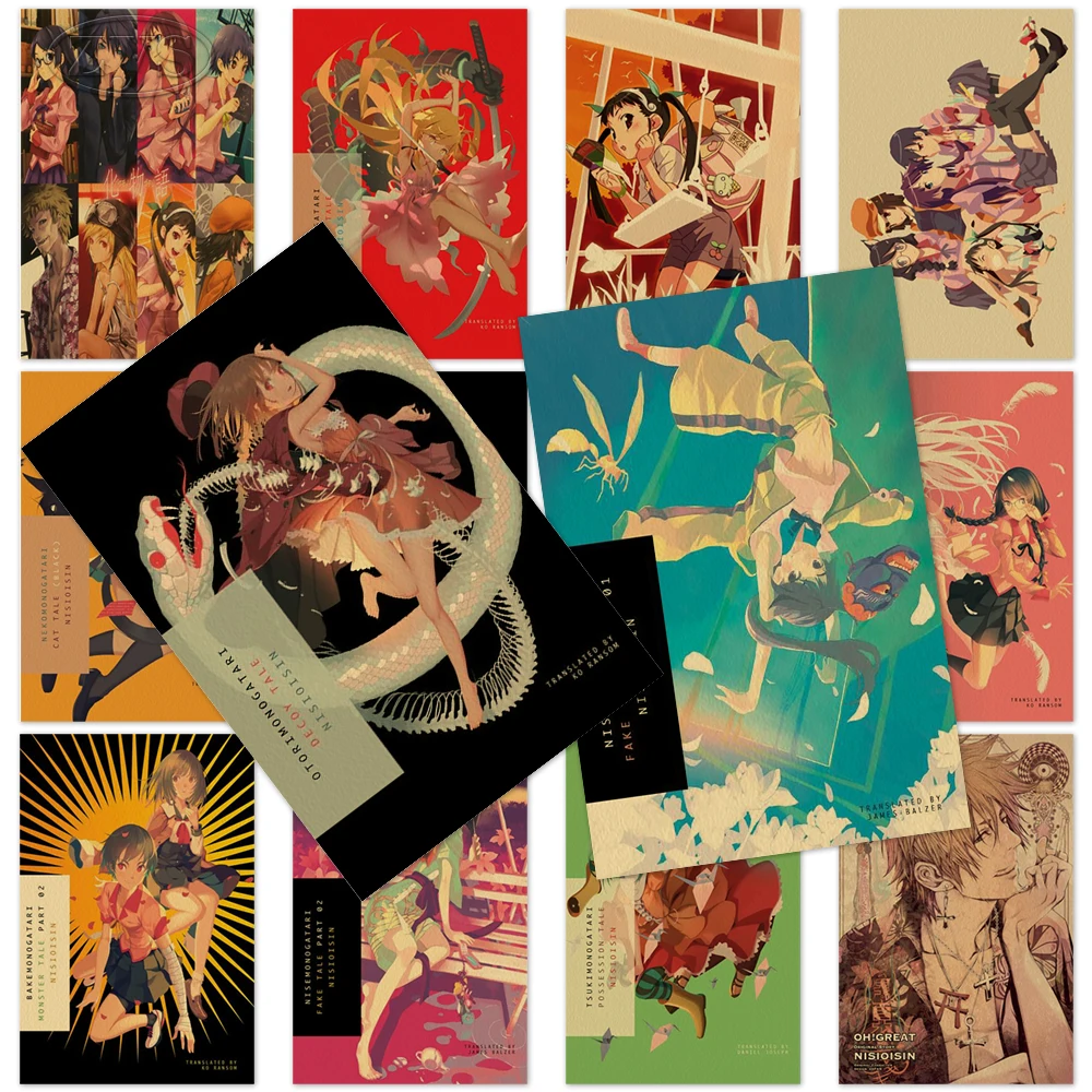 

Classic Wall Painting Japanese Anime Pictures Print Monogatari Posters Vintage Kraft Paper Home Decoration Art For Living Room