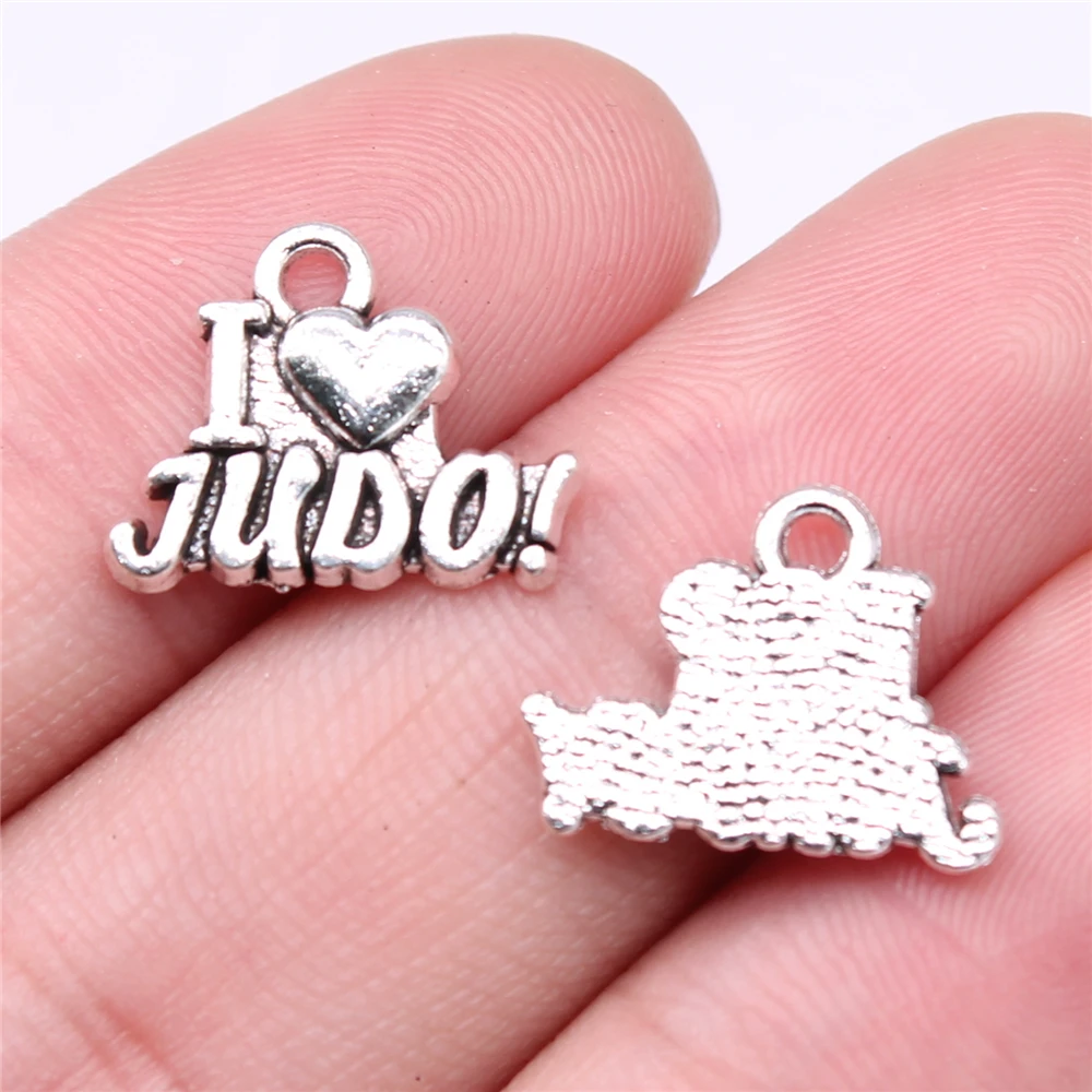 

20pcs 16x13mm I Love Judo Charms Antique Silver Color Charms for Jewelry Making DIY Jewelry Findings Pendant accessories