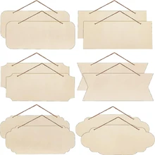 12PCS Unfinished Wood Sign Blank Rectangle Hanging Wooden Plaque Sign Plain Hanging Craft with Rope for Door Wall Art Decoration