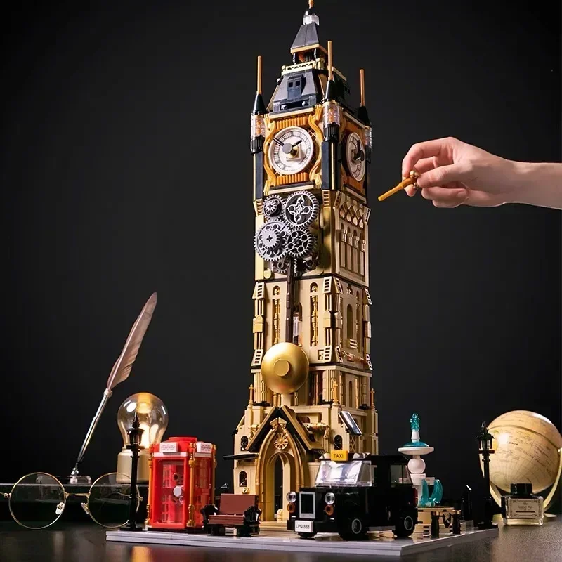 

57CM Architecture Steampunk Bell Clock Tower Building Blocks City Street View Assembly Model Bricks Children's DIY Toys Gifts