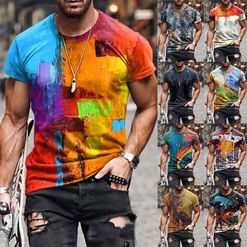

Summer New Men's Fashion Print Series Simple T-shirt