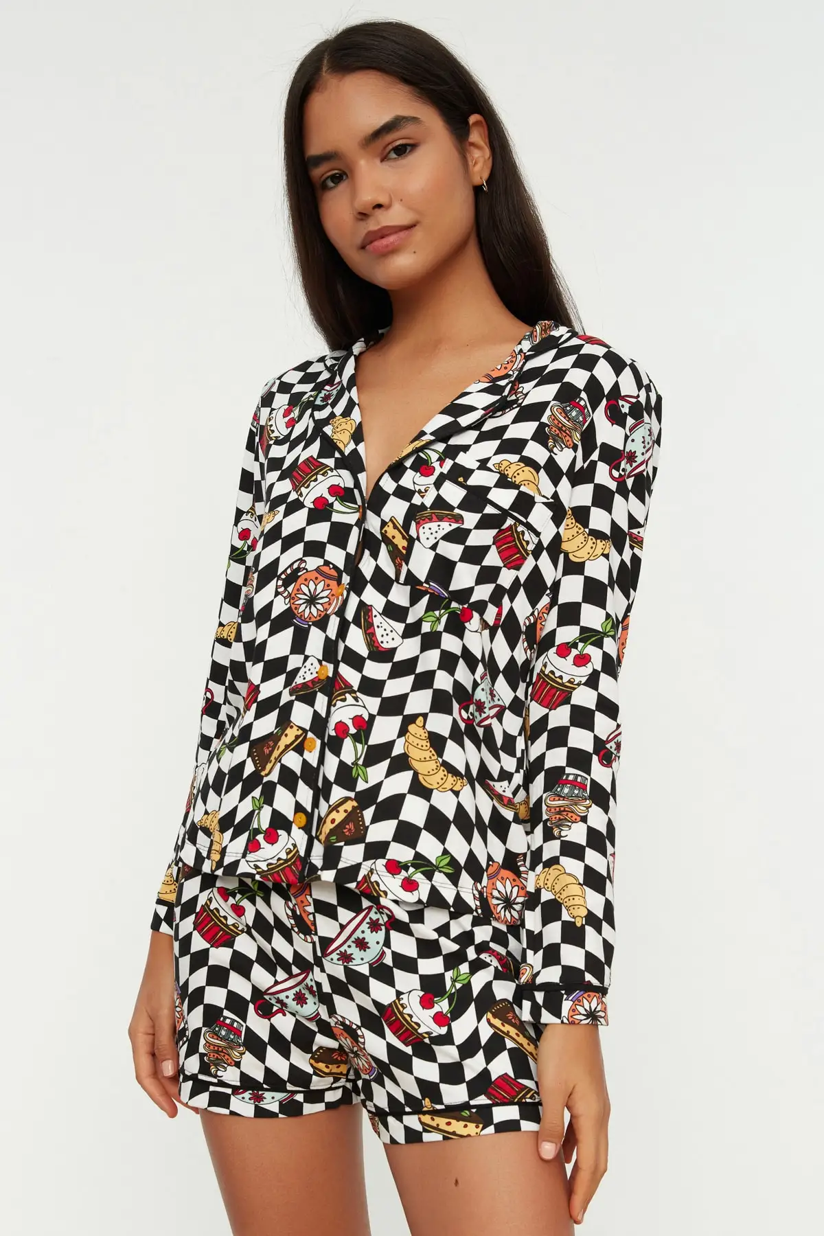 

Women's Pajamas Multi Color Checker Pattern Knitted Sleep Lounge Pajamas Nightwear Nightwear Nightwear Nightwear Casual Home Clothing