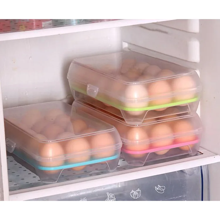 

Egg Storage Box Holde Tray Containers Kitchen Refrigerator 15 Grids Eggs Plastic Dispenser Airtight Fresh Preservation Storage