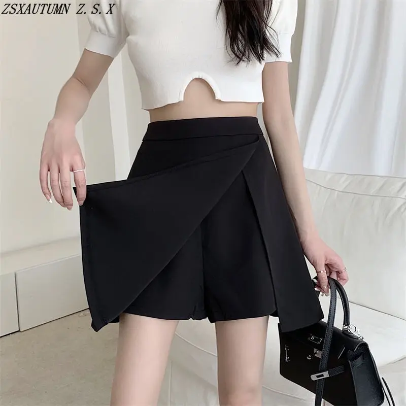 

Женская Асимметричная мини-юбка с разрезом, модная облегающая винтажная юбка с запахом, с завышенной талией, в Корейском стиле, на лето