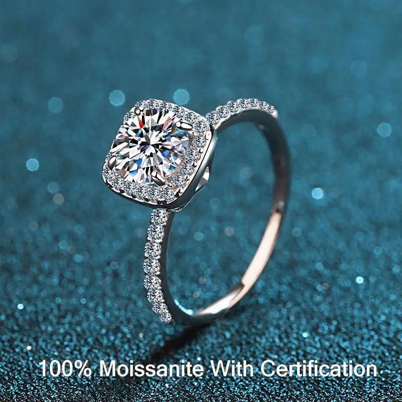 

Бриллиантовые обручальные кольца для женщин, кольца 2 карата с мусанитом для девушки, серебро 925 пробы, бриллиантовое кольцо с квадратным се...