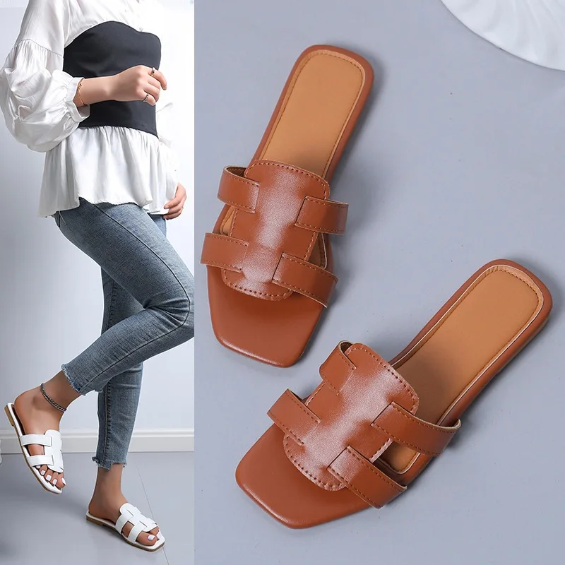 

Woven Sandals and Slippers 2022 Summer New Fashion Large Size Shoes Casual Flat One Word Slippers Seaside Vacation Beach Shoes