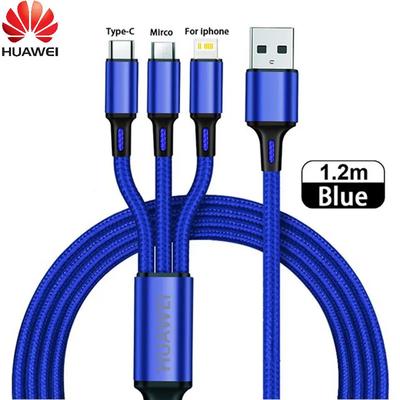 

Huawei 3 In 1 Quick Charge USB Cable For iXiaomi Samsung iPhone Mobile Phone Charger Cord Data Charger Wire