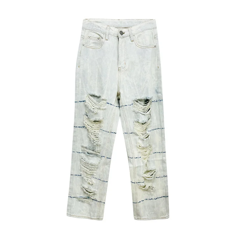 

Original Street style Ripped White Jeans Women Casual Loose High Waist Straight Denim Pants Ladies Wide Leg Trousers Spring Fall