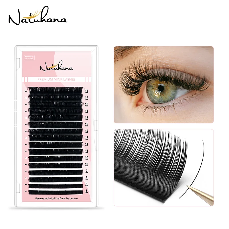 Натуральные норковые ресницы NATUHANA Премиум матовые черные Индивидуальные