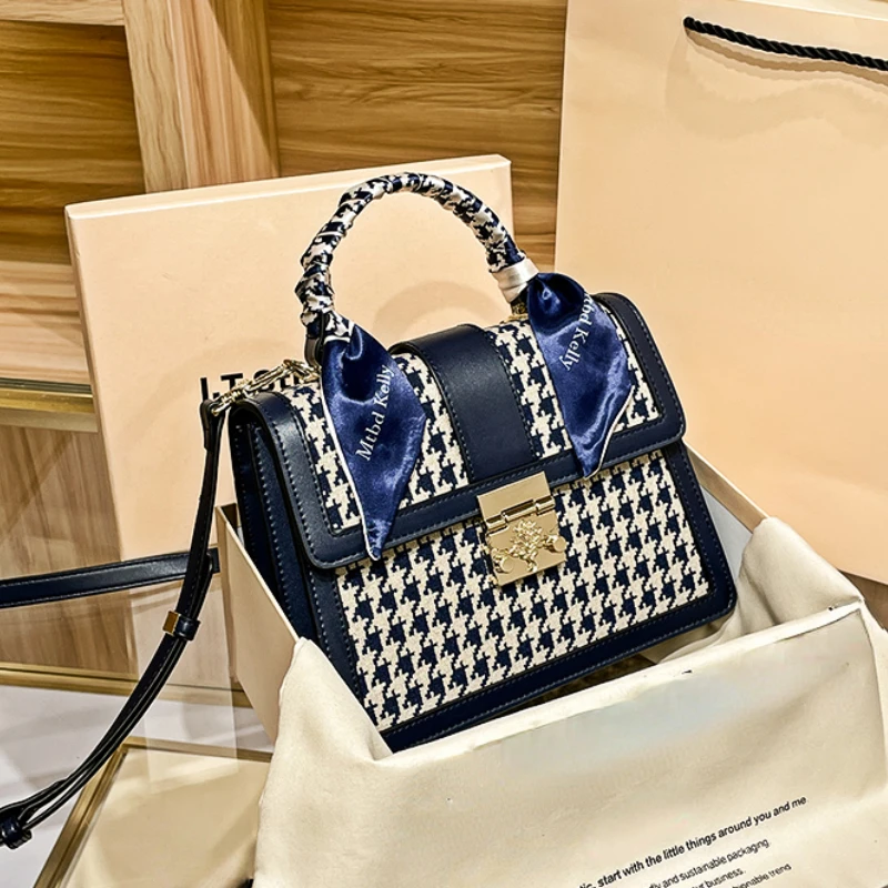 Genuine Leather Shoulder Bag Women Luxury Handbags Houndstooth Designer Sac A Main High Quality Crossbody Bags for Women