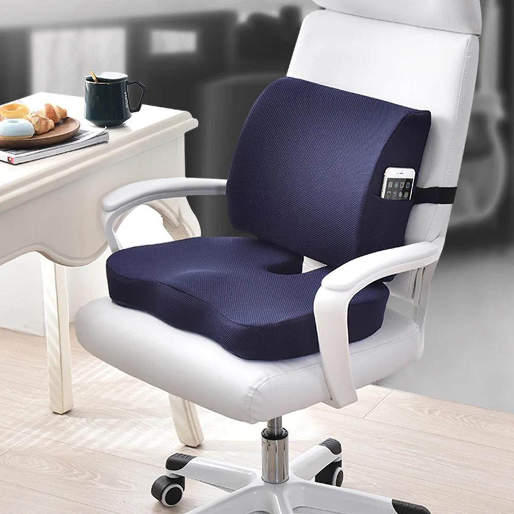 

Memory Foam Seat Back Cushion Set, For Car Office Computer Chair Blue
