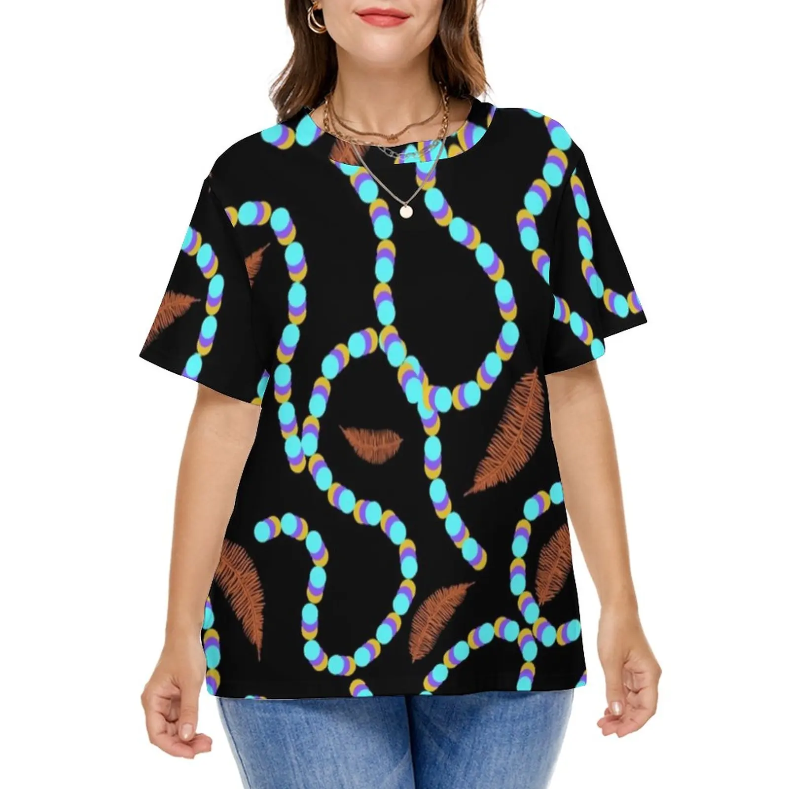 

Bright Beads Print T Shirt Falling Leaves Harajuku T Shirts Short Sleeves Fashion Tee Shirt Summer Top Tees Plus Size 7XL 8XL