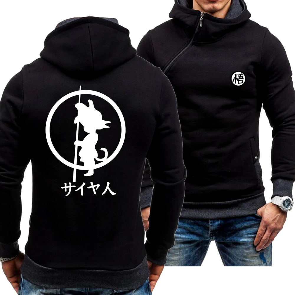 

2022New Spring Autumn Men's Casual Anime Goku Logo Hoodie Skew Zipper Long Sleeve Fashion Zip Hoody Sweatshirt Jacket 4 Colors