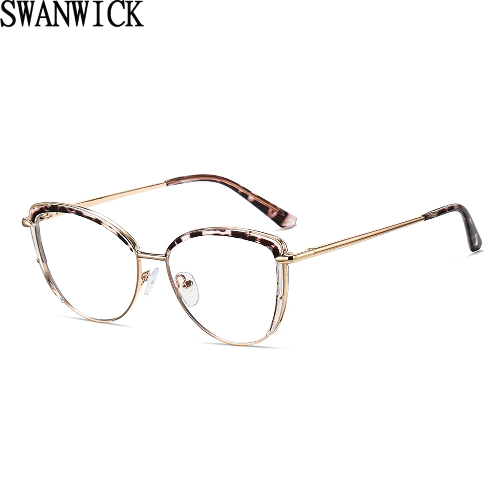 

Swanwick female metal anti blue light blocking glasses tr90 cat eye clear lens fashion women's eyeglasses spring hinge black