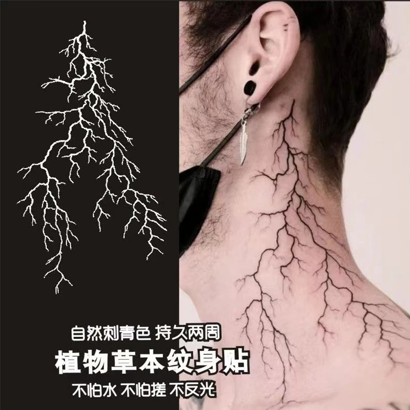 

Lightning Lines Herb Juice Fake Tattoos for Woman Men Art Waterproof Lasting Temporary Tattoo Stickers Goth Wrist Arm Tattoos