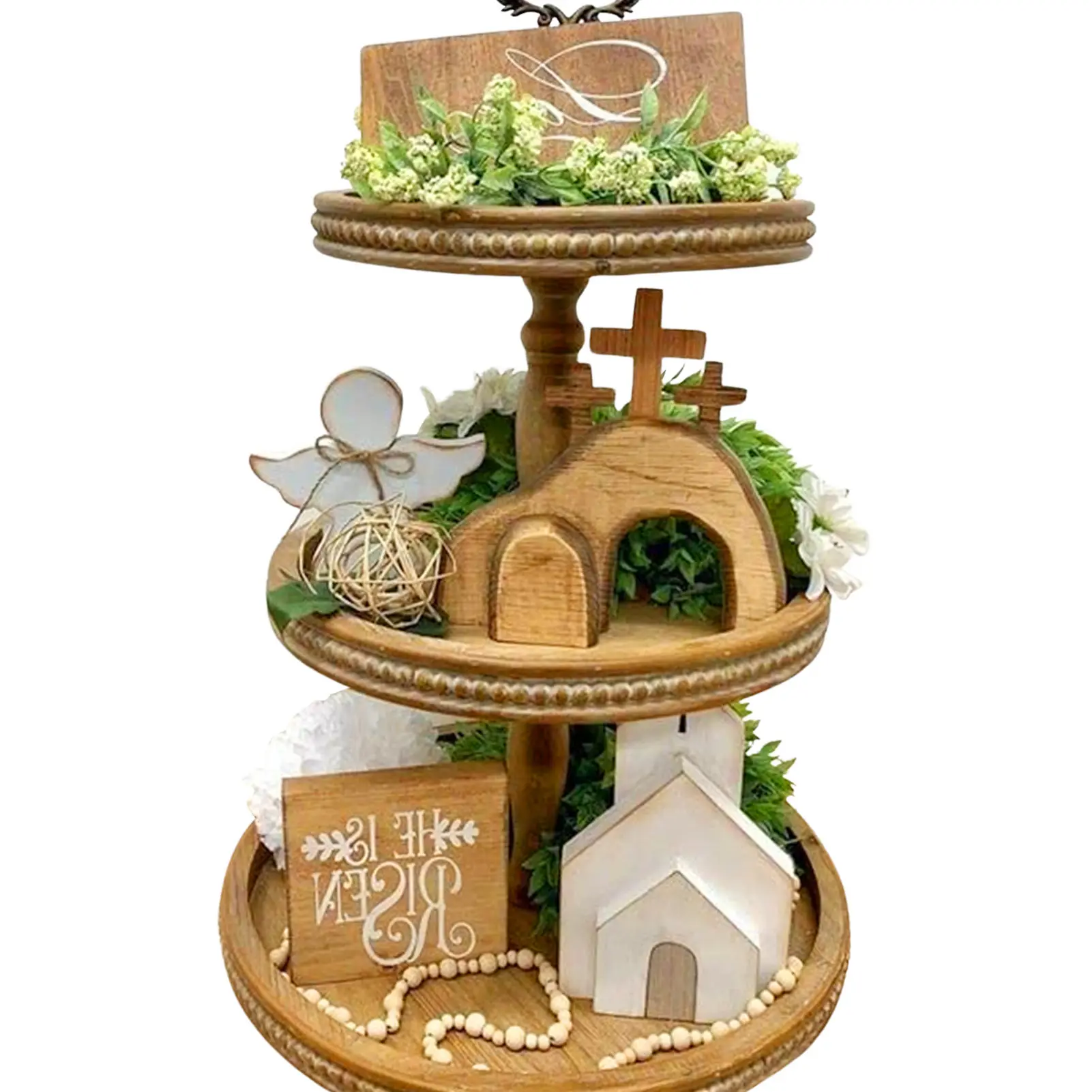 

Многоярусный поднос с изображением гробницы Иисуса-Пасхальный поднос в комплекте, поднос с изображением Счастливой Пасхи, деревянный Пасх...