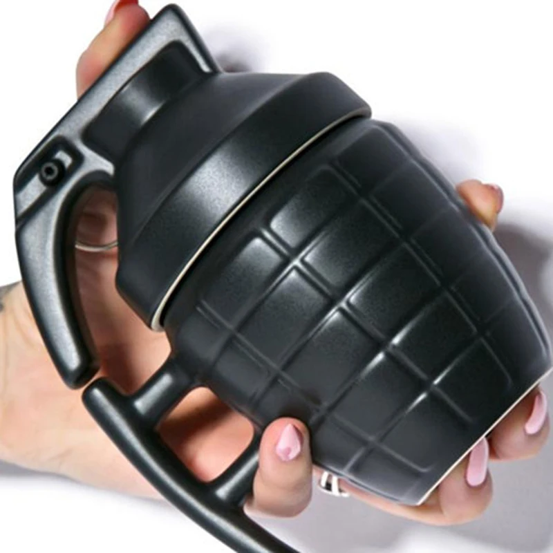

Creative Hand Grenades Mug Coffee Cup with Lid Novelty Tumbler Tea Cup Weapon Shape Ceramic Funny Mugs