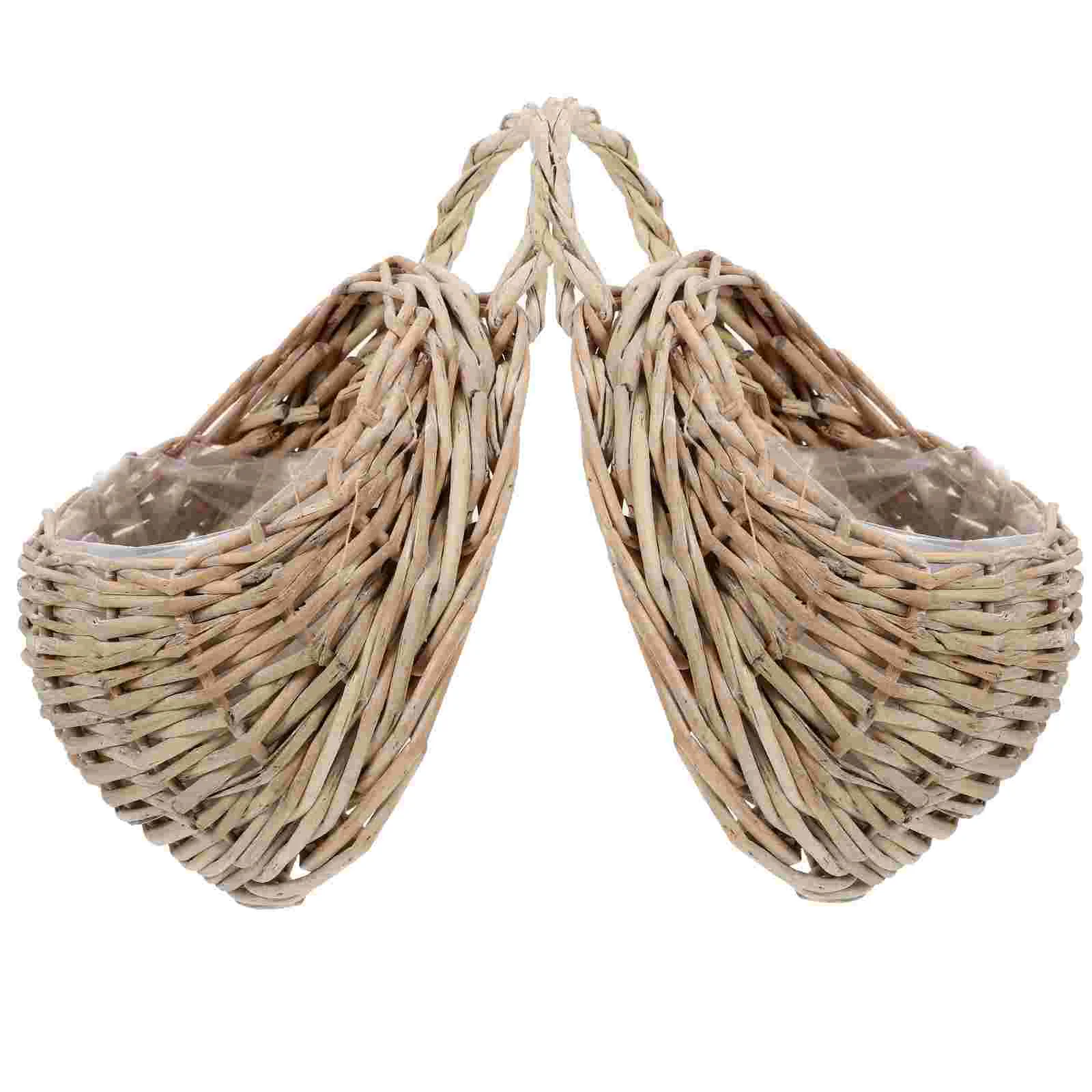 

2 Pcs Wall Hanging Rattan Flower Basket Decorative Woven Storage Picket Fence Onion Holder Home Wooden Kitchen Sundries