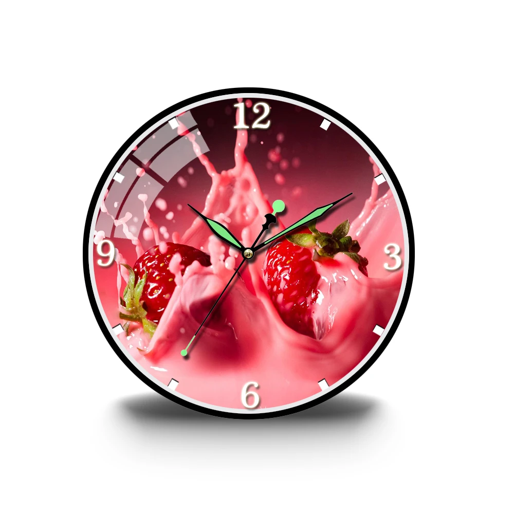 

Luminous Strawberry Fruit Red Fresh Wall Clock Living Room Bedroom Acrylic Wall Watch Mute Cartoon Hanging Watch Home Decoration