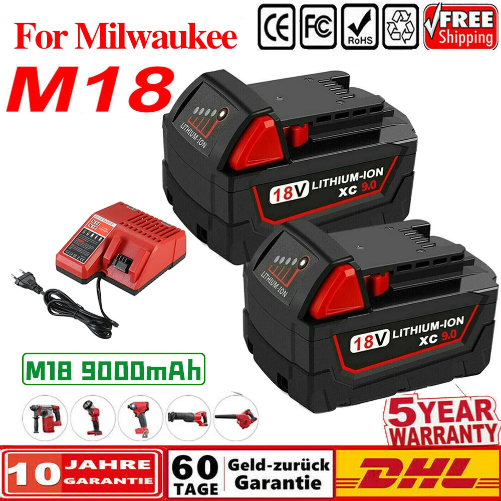 

18 в для аккумулятора Milwaukee M18 M18B6 XC 9,0 ач li-ion 48-11-1860 48-11-1852 или зарядного устройства 48-11-1850 48-11-1840, беспроводные электроинструменты