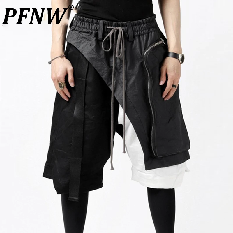 

PFNW Summer New Men's Tide Darkwear Contrast Color Shorts Asymmetric Skirts Design Crotch Casual Chic Safari Style Pants 12A4383